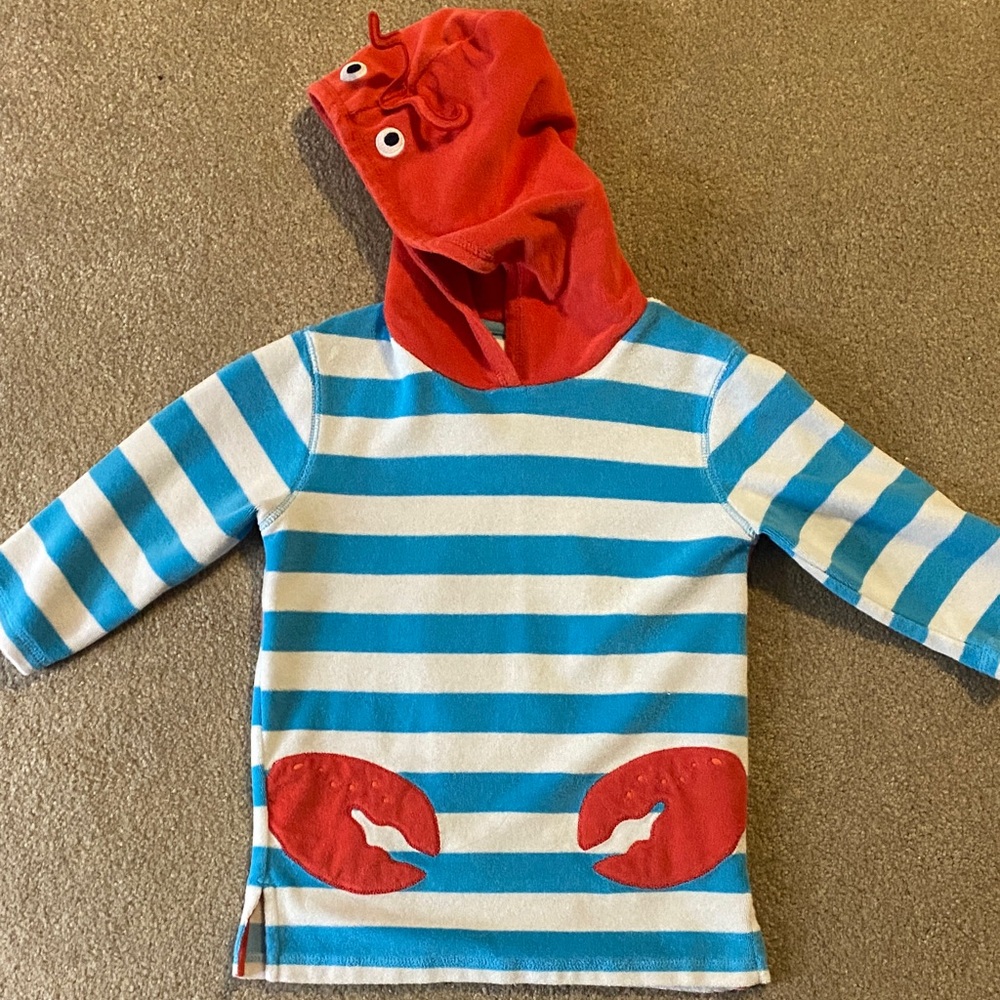 Mini Boden blue and white Striped lobster Hoodie 2-3Y
